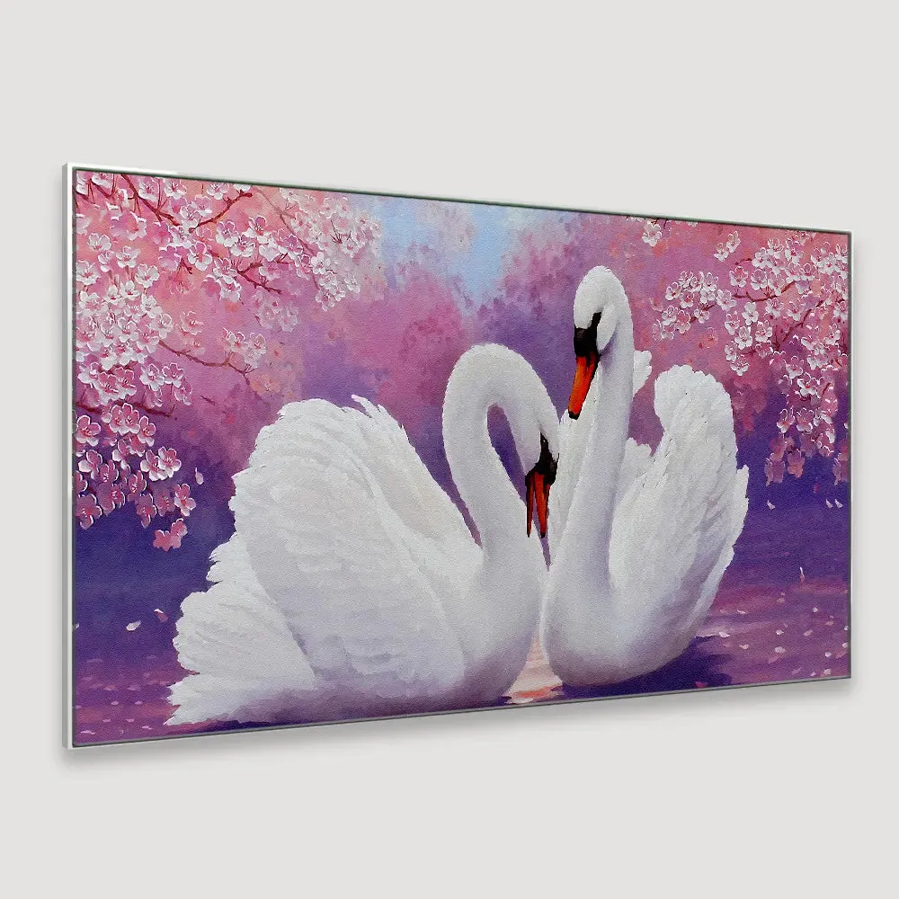 Romantic Couple of Swans Canvas Wall Painting &amp; Wall Art With Frame