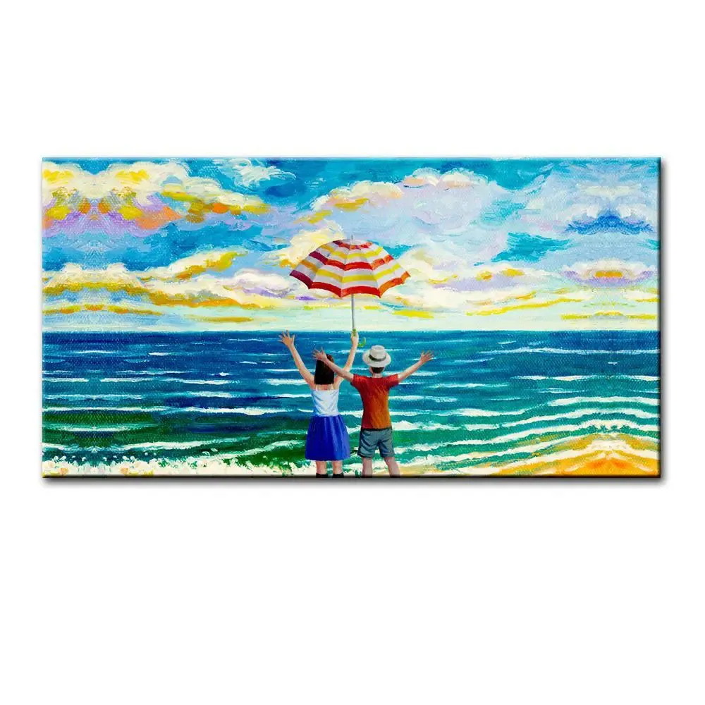 Romantic Couple on Beech Canvas Printed Painting With Wood Frame
