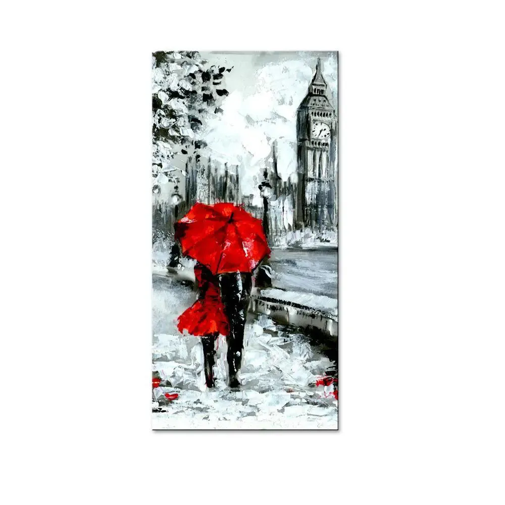 Romantic Couple Under Umbrella Canvas Printed Wall Painting With Wood Frame