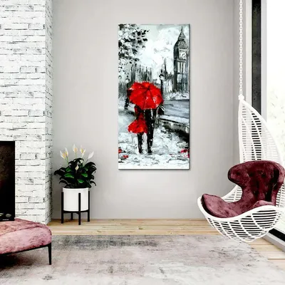 Romantic Couple Under Umbrella Canvas Printed Wall Painting