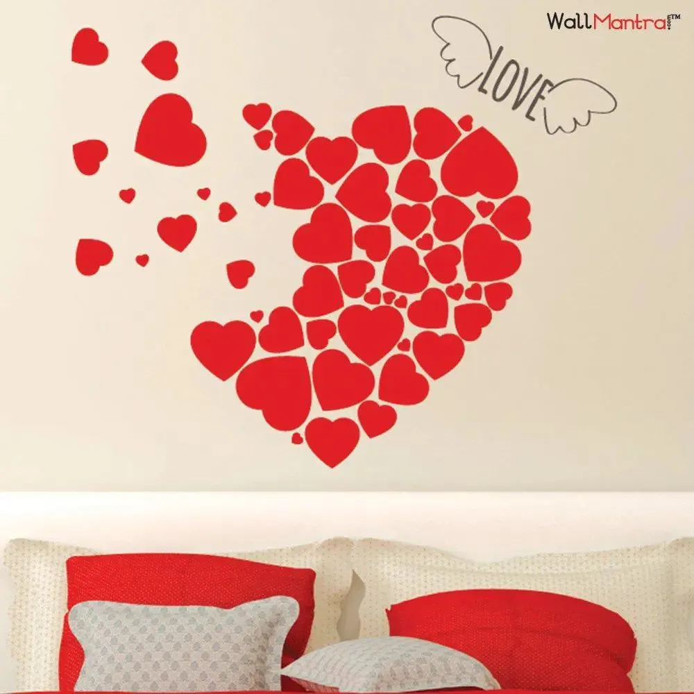 Romantic Heart Shape Wall Sticker And Wall Decal 76 x 63 cm