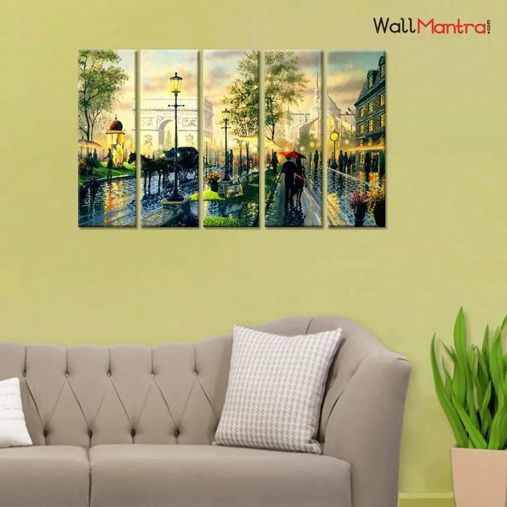 Romantic Rain Scenery Wooden Framed Canvas Wall Painting