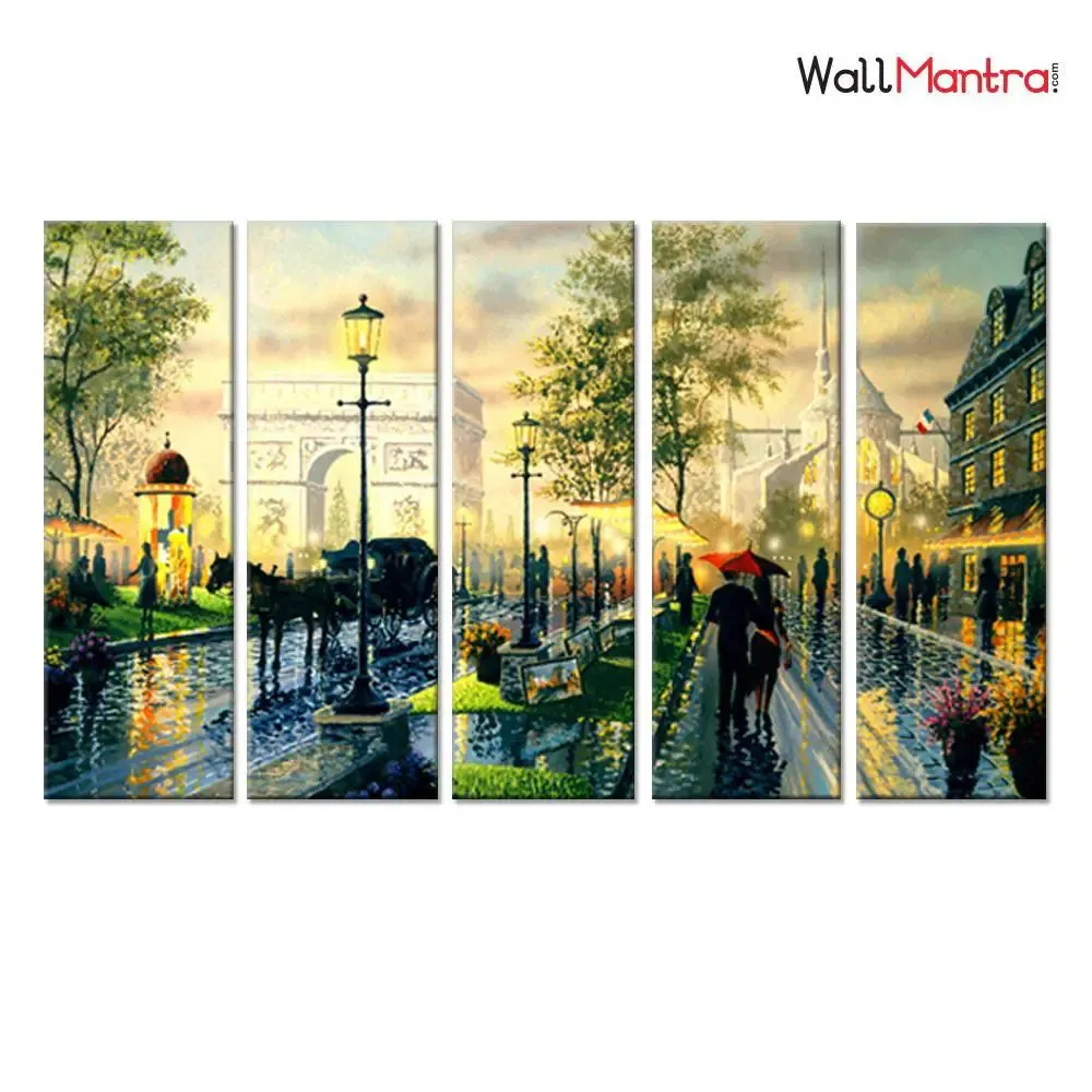 Romantic Rain Scenery Wooden Framed Canvas Wall Painting