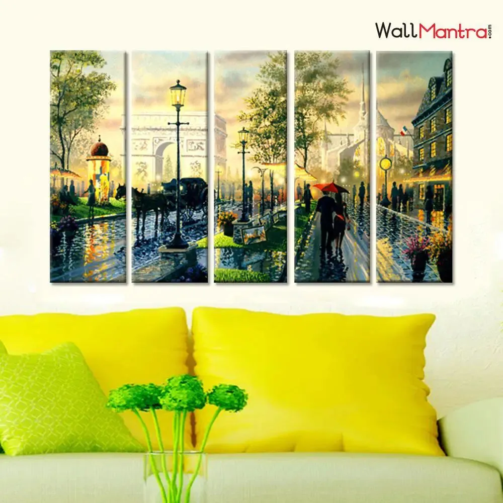 Romantic Rain Scenery Wooden Framed Canvas Wall Painting