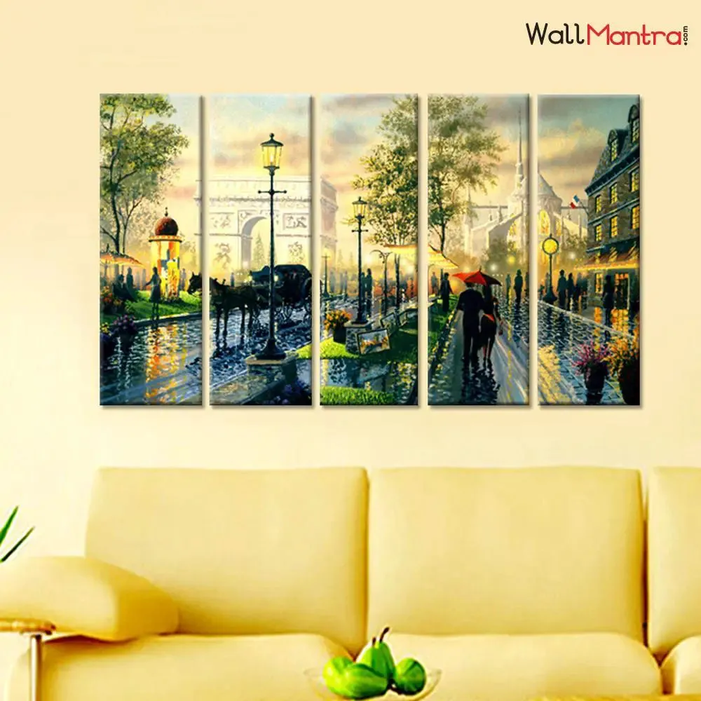 Romantic Rain Scenery Wooden Framed Canvas Wall Painting