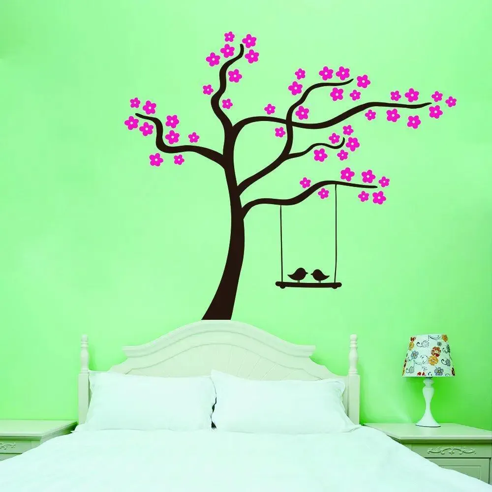 Romantic Tree Wall Sticker With Pink Flowers