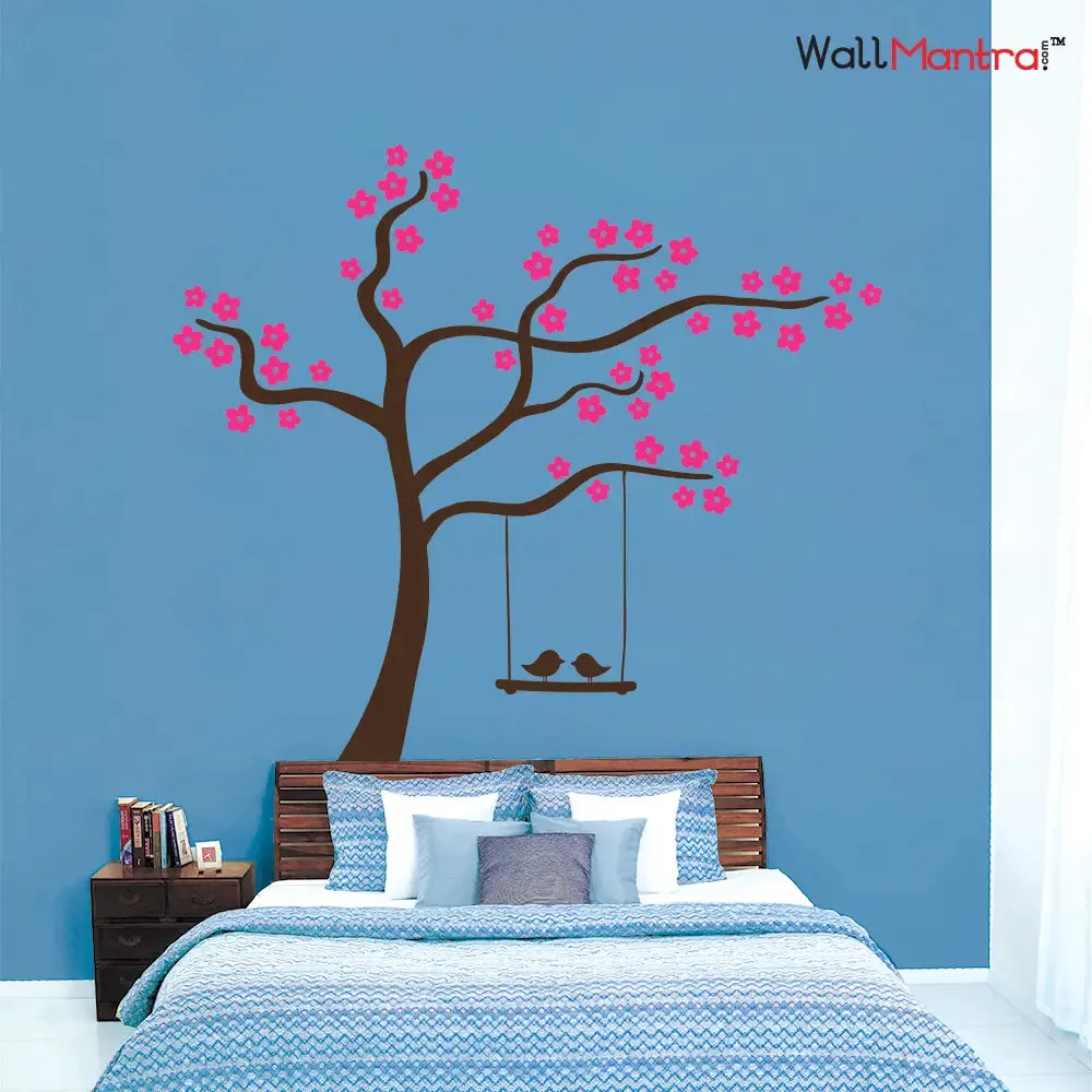 Romantic Tree Wall Sticker With Pink Flowers