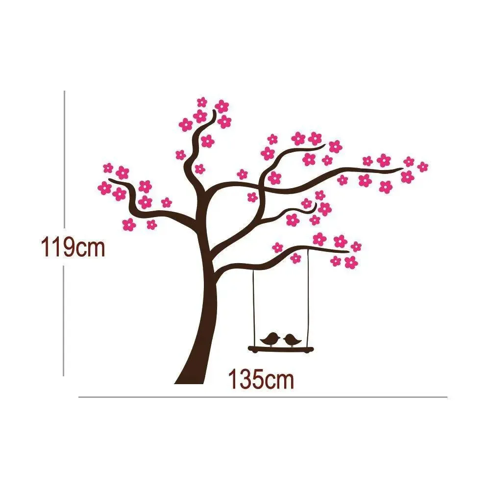 Romantic Tree Wall Sticker With Pink Flowers