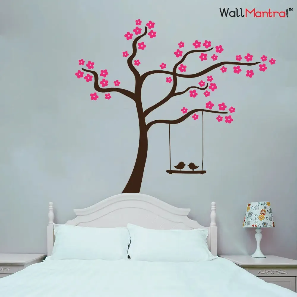Romantic Tree Wall Sticker With Pink Flowers