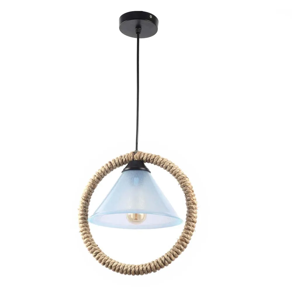 Rope Encircled Blue Glass Decorative Ceiling Light