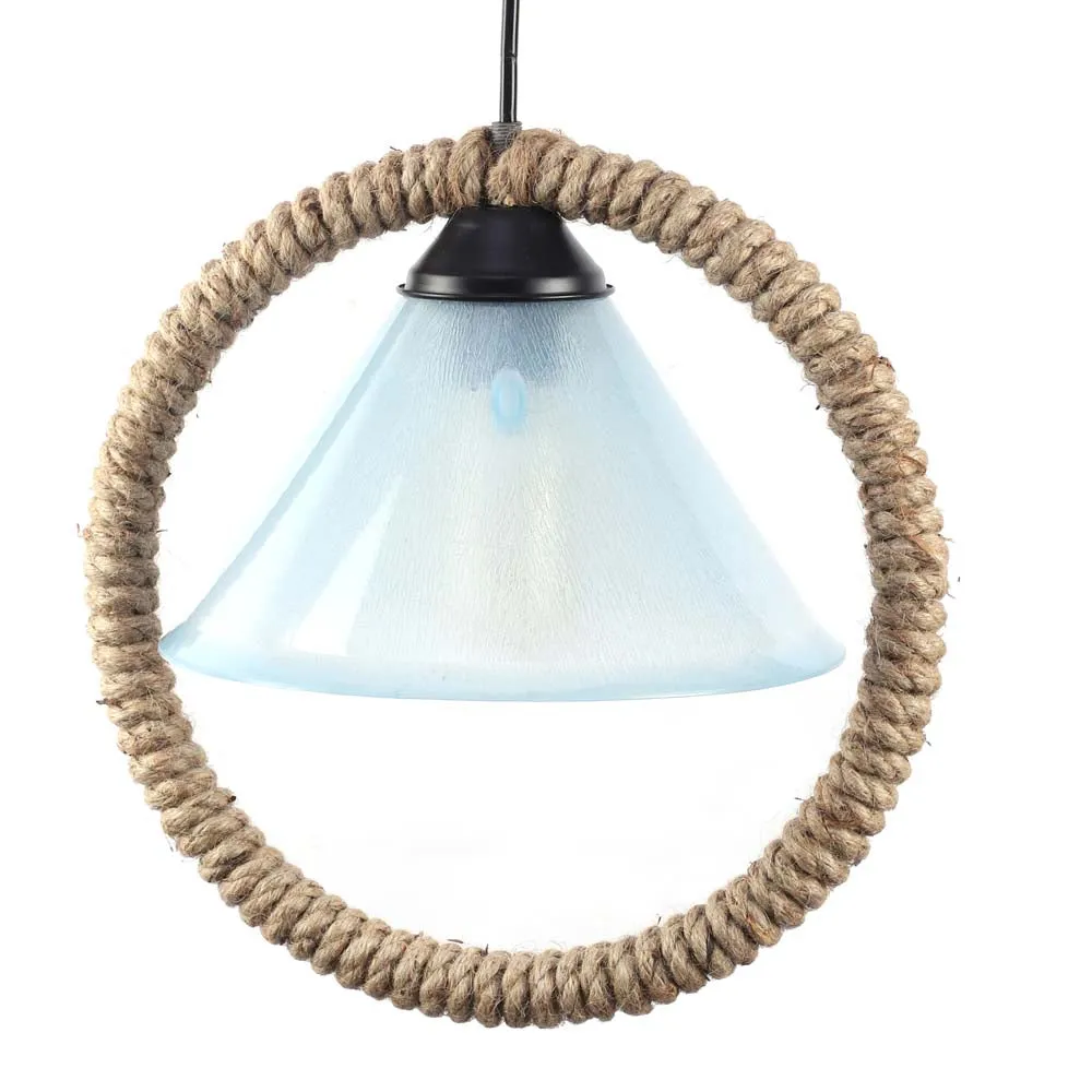 Rope Encircled Blue Glass Decorative Ceiling Light