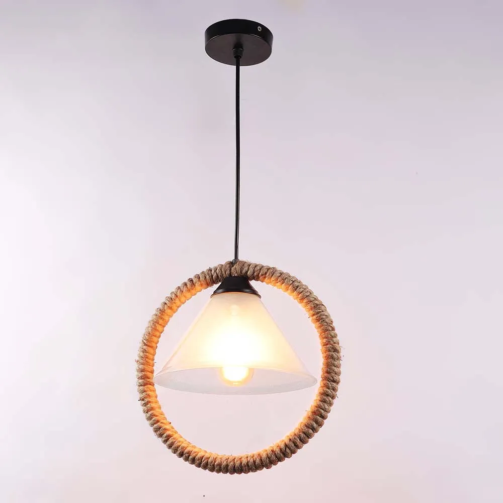 Rope Encircled Blue Glass Decorative Ceiling Light