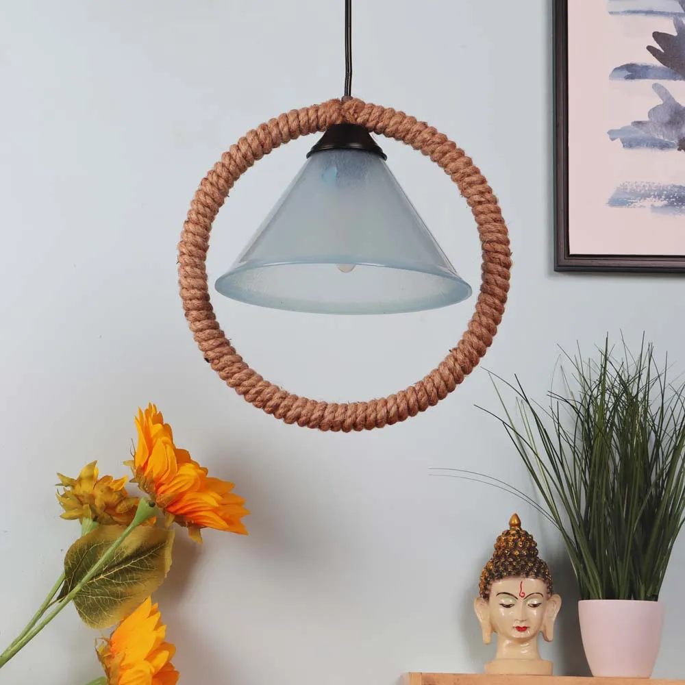 Rope Encircled Blue Glass Decorative Ceiling Light