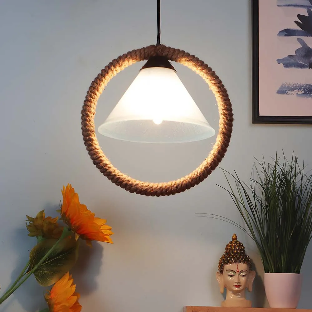 Rope Encircled Blue Glass Decorative Ceiling Light