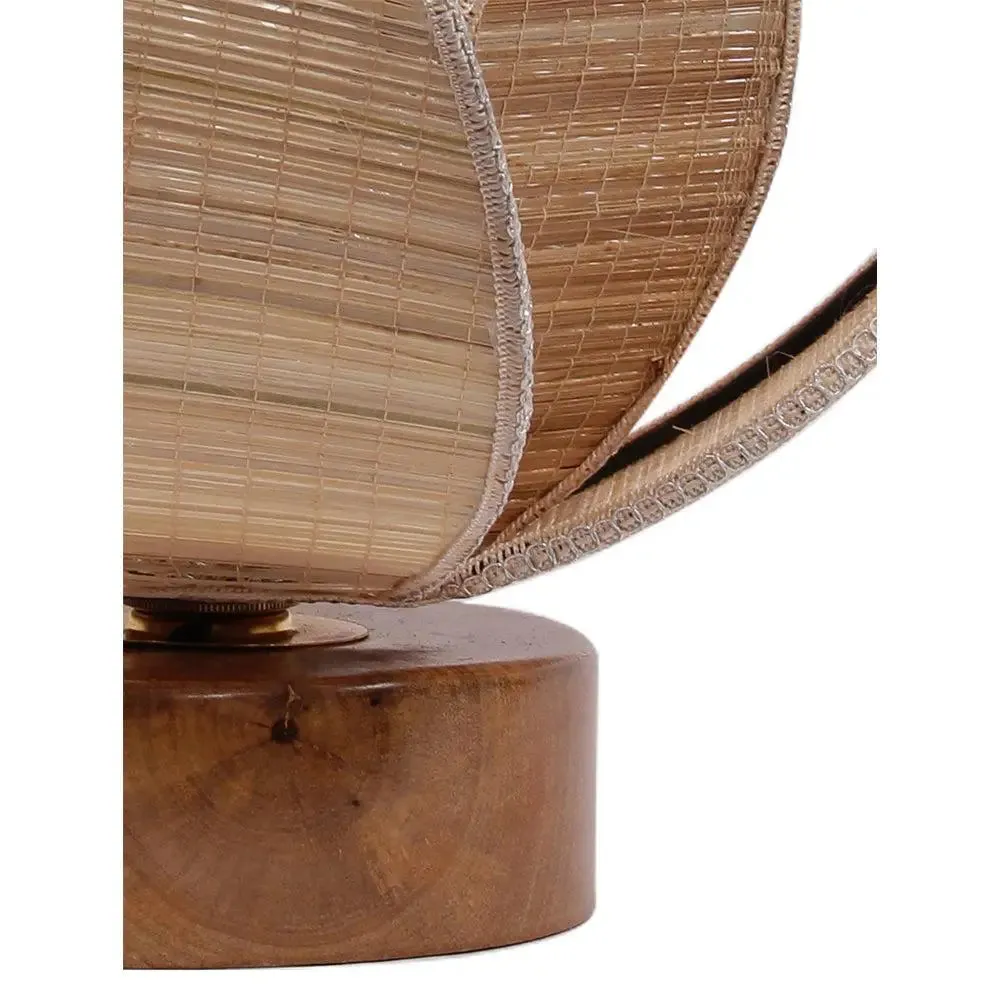 Rose Bamboo Shade with Round Wood Base Table Lamp