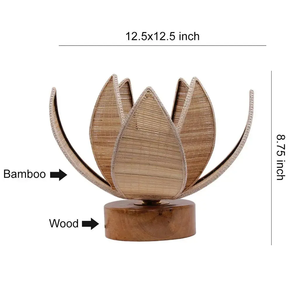 Rose Bamboo Shade with Round Wood Base Table Lamp