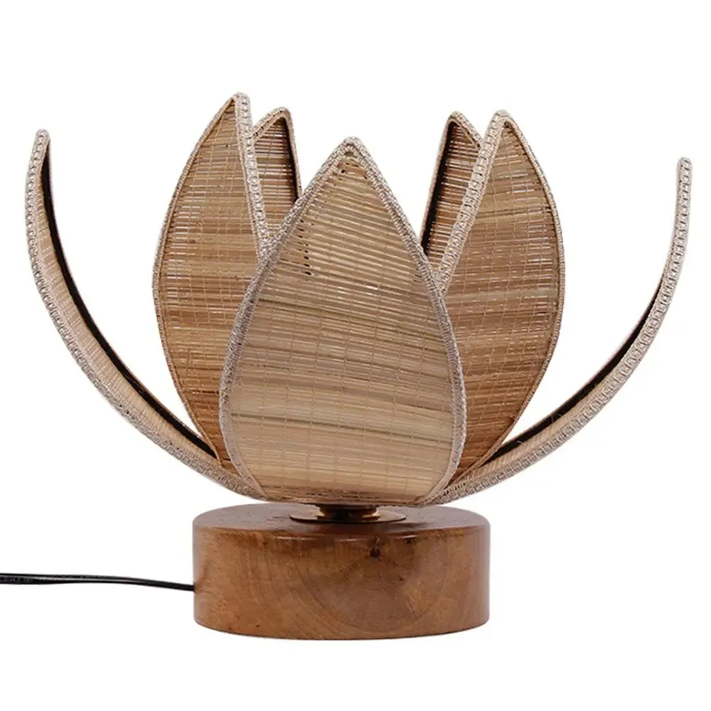 Rose Bamboo Shade with Round Wood Base Table Lamp