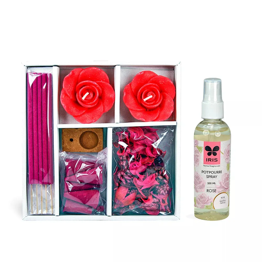 Rose Candle Incense Stick & Potpourri Fragrance Gift Set With 100 ml Potpourri Spray