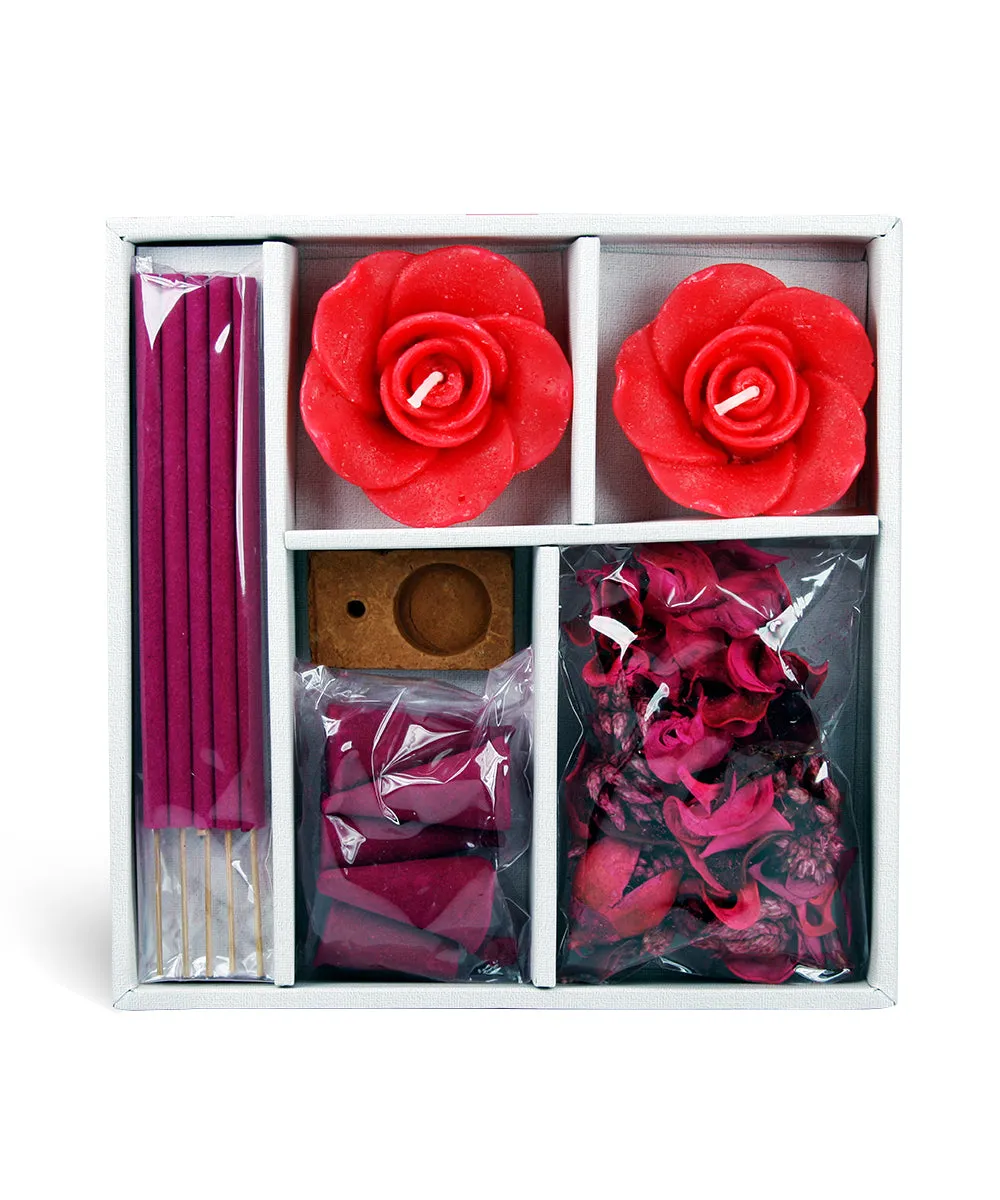 Rose Candle Incense Stick & Potpourri Fragrance Gift Set With 100 ml Potpourri Spray