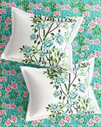 Rose Floral Printed Magnum Cotton King Size Bedsheet with 2 Pillow Covers - 300 Thread Count (Green)