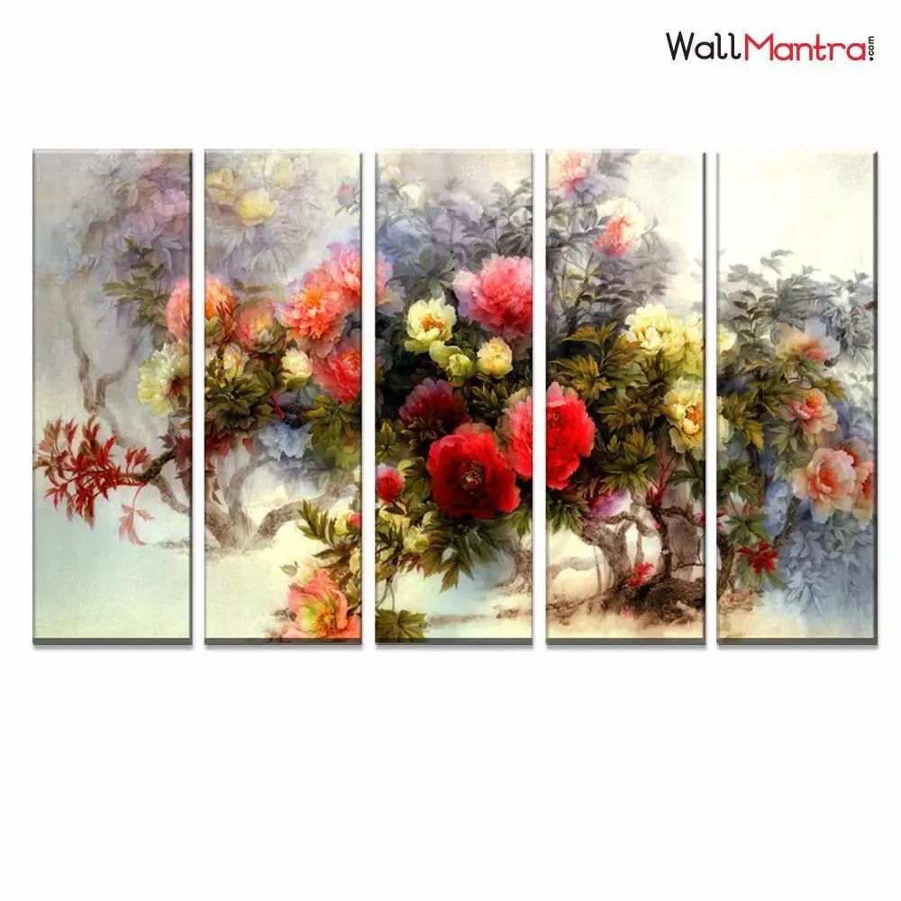 Rose Flower Bunch Wall Painting Multiple Frame On Canvas