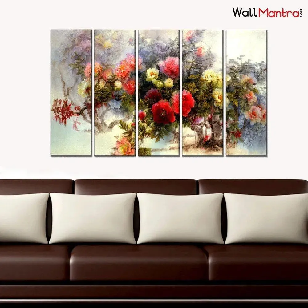 Rose Flower Bunch Wall Painting Multiple Frame On Canvas