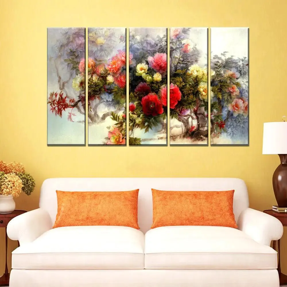 Rose Flower Bunch Wall Painting Multiple Frame On Canvas