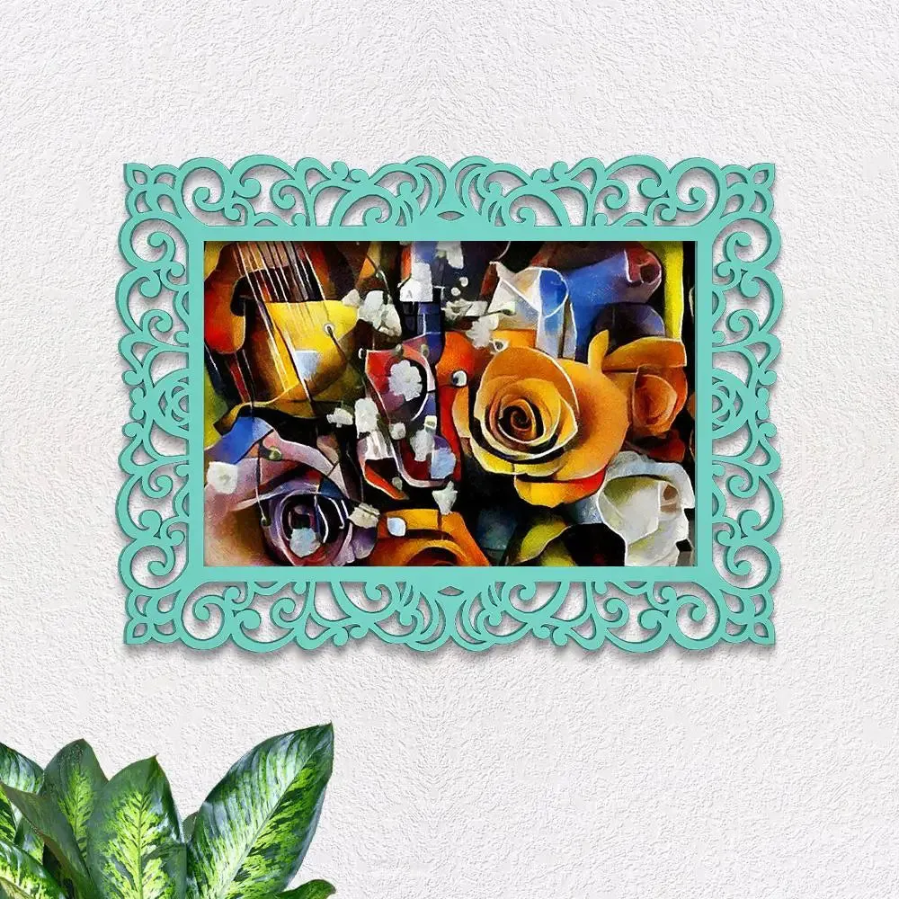 Rose Flowers With Musical instrument Canvas Print in Decorative Frame