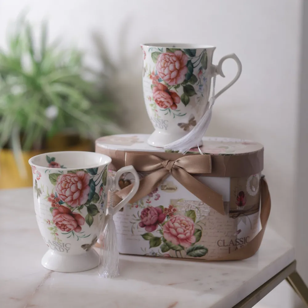 Rose Garden Vintage Designer Teacups Set Of 2