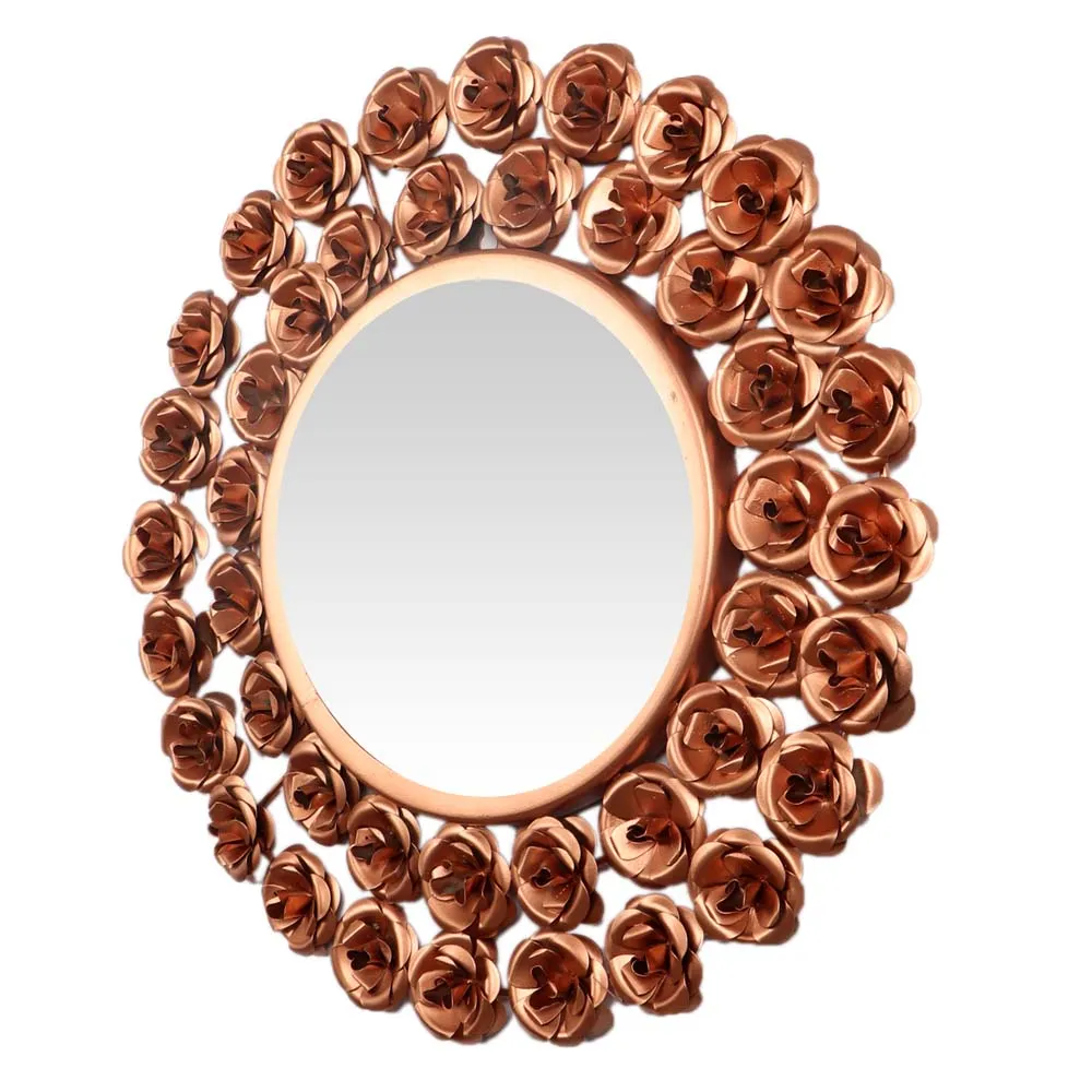 Rose Gold Floral Edge Decorative Mirror Wall Decor Set Of 2
