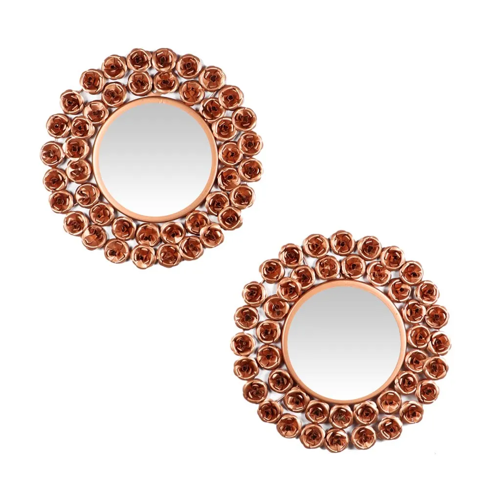 Rose Gold Floral Edge Decorative Mirror Wall Decor Set Of 2
