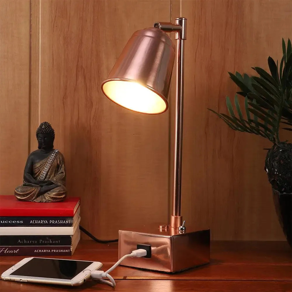 Rose Gold Slanting Bell Shaped Adjustable Metal Modern Table Lamp