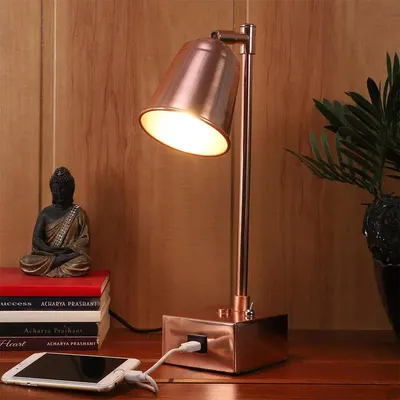 Rose Gold Slanting Bell Shaped Adjustable Metal Modern Table Lamp