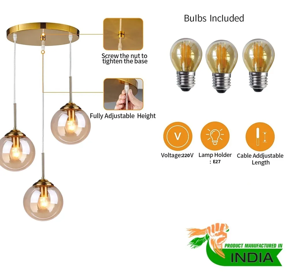 Rose Gold Touch Contemporary Triplet Pendant Light Single Piece