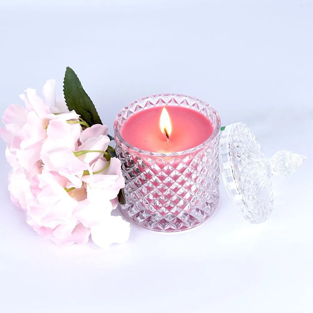 Rose Pink Diamond-cut glass Scented Candle Jar