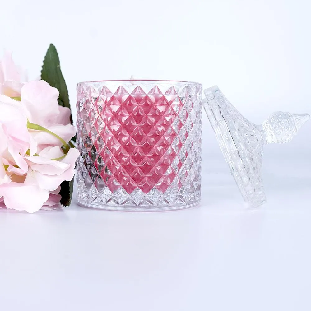 Rose Pink Diamond-cut glass Scented Candle Jar