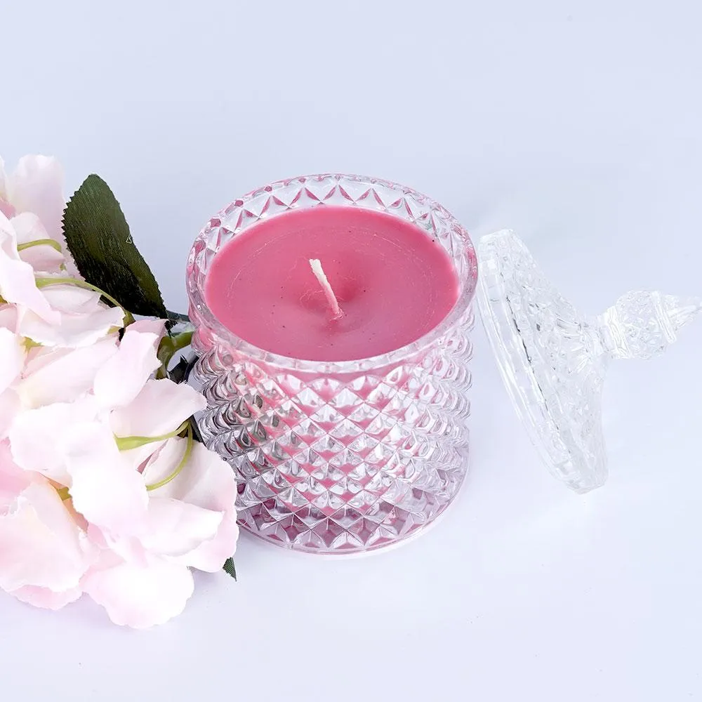 Rose Pink Diamond-cut glass Scented Candle Jar