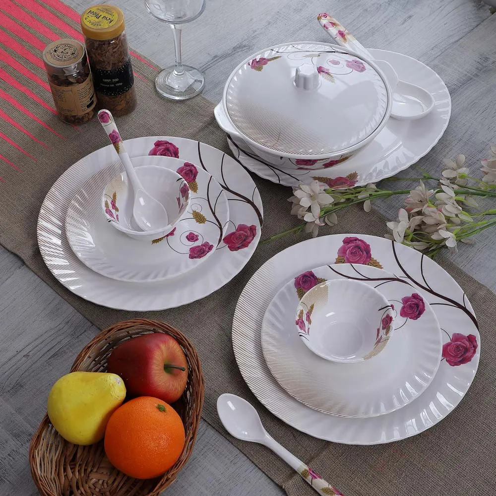 Roses On The Edge Printed Melamine Dinner Set Of 40