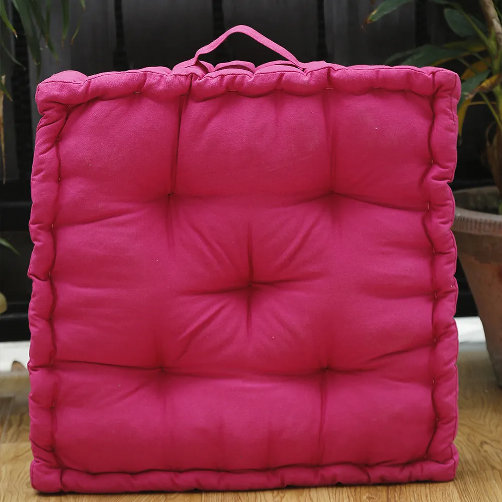 Rosy Pink Plush Cotton Floor Cushion Matlas With Handle