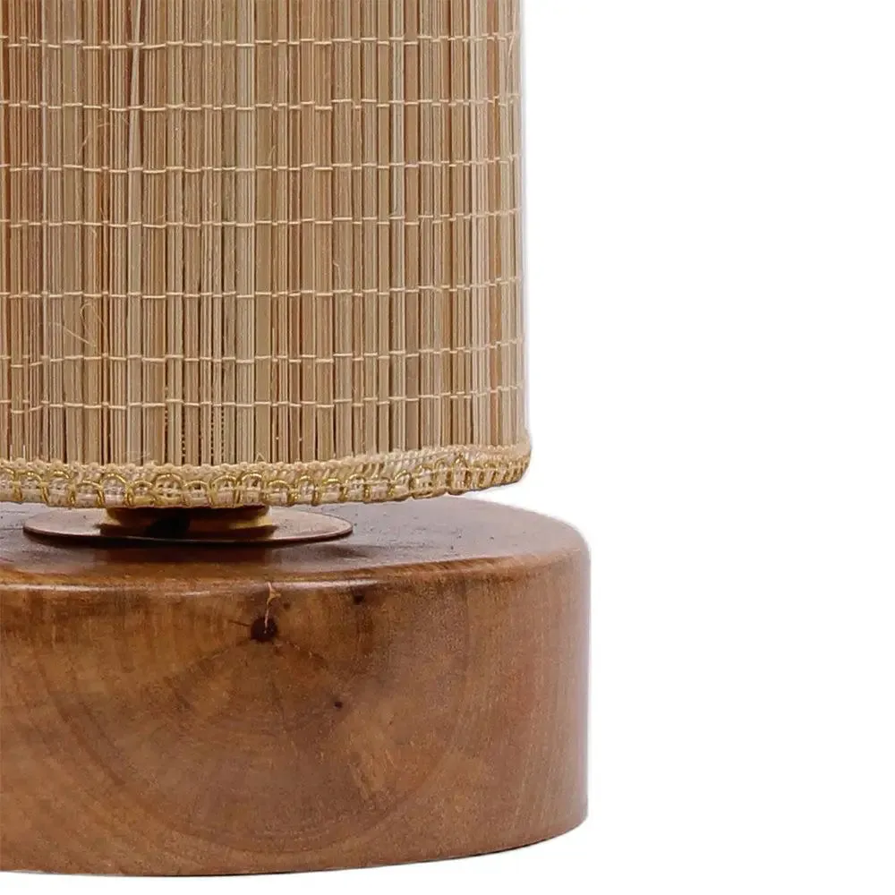 Round Bamboo Shade with Round Wood Base Table Lamp