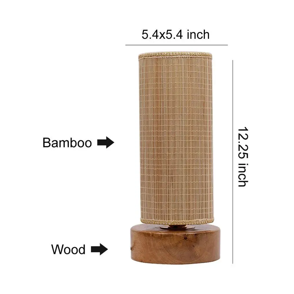 Round Bamboo Shade with Round Wood Base Table Lamp