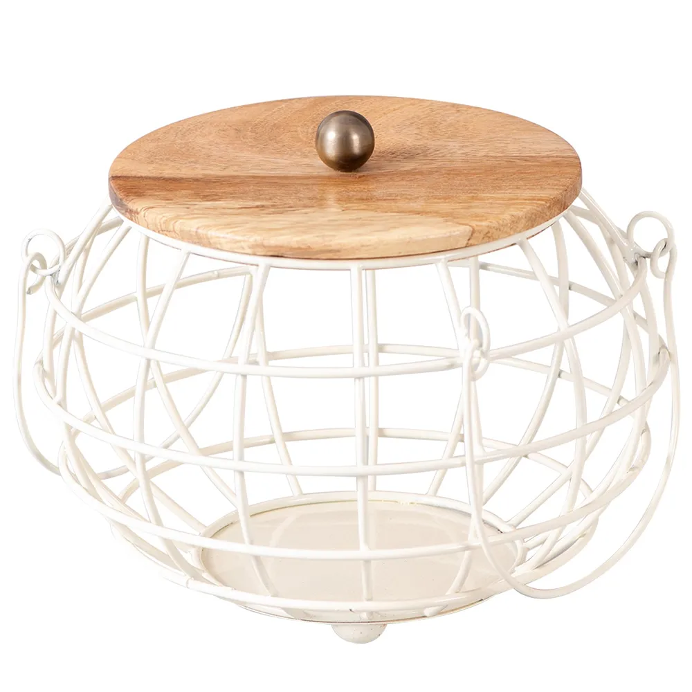 Round Black Wired Wood Base Metal Vegetable/Fruit Basket