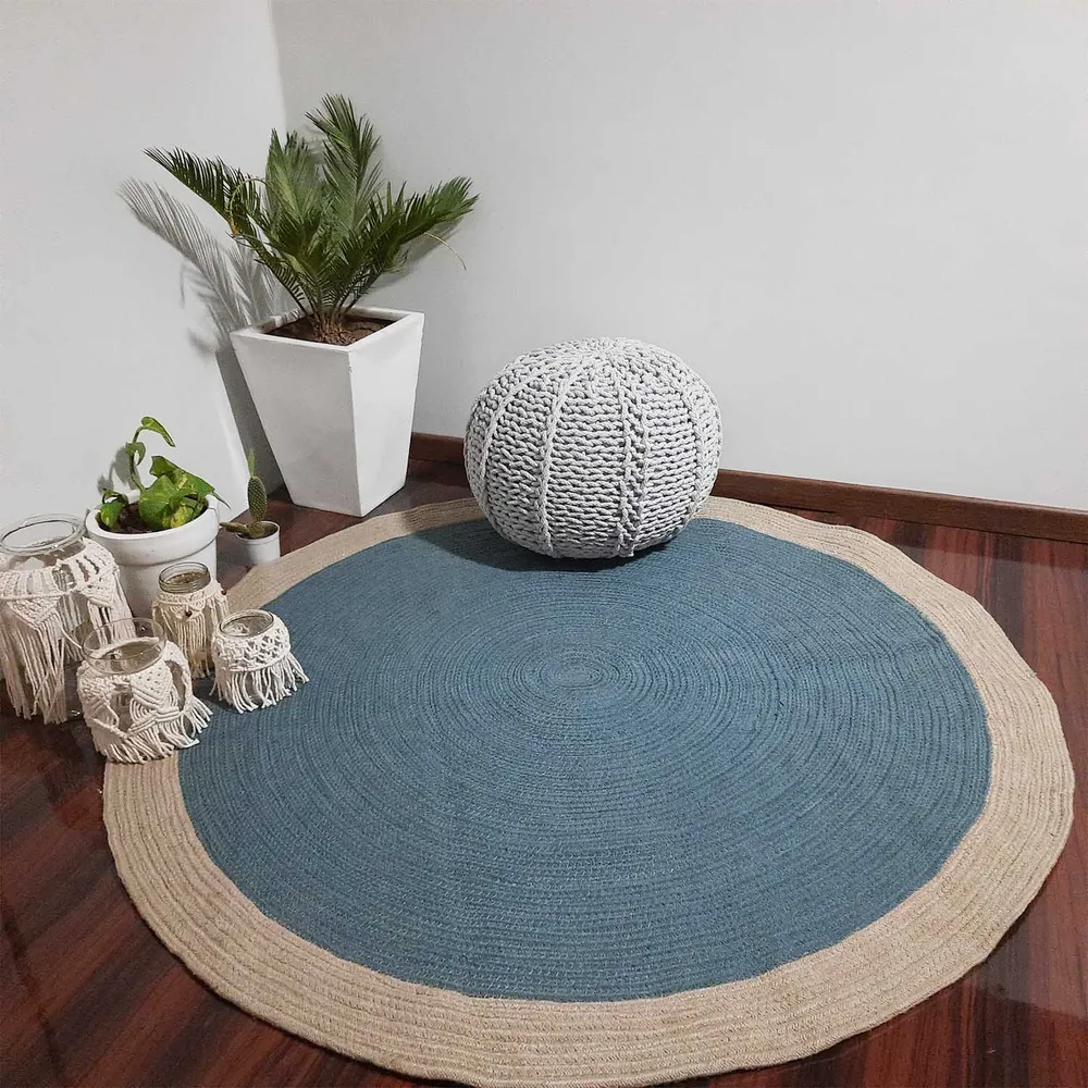 Round Bordered Elegant Blue Rug XS (2*2ft)