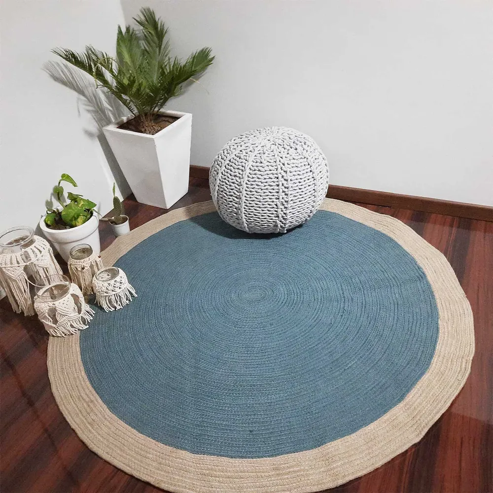 Round Bordered Elegant Blue Rug XS (2*2ft)