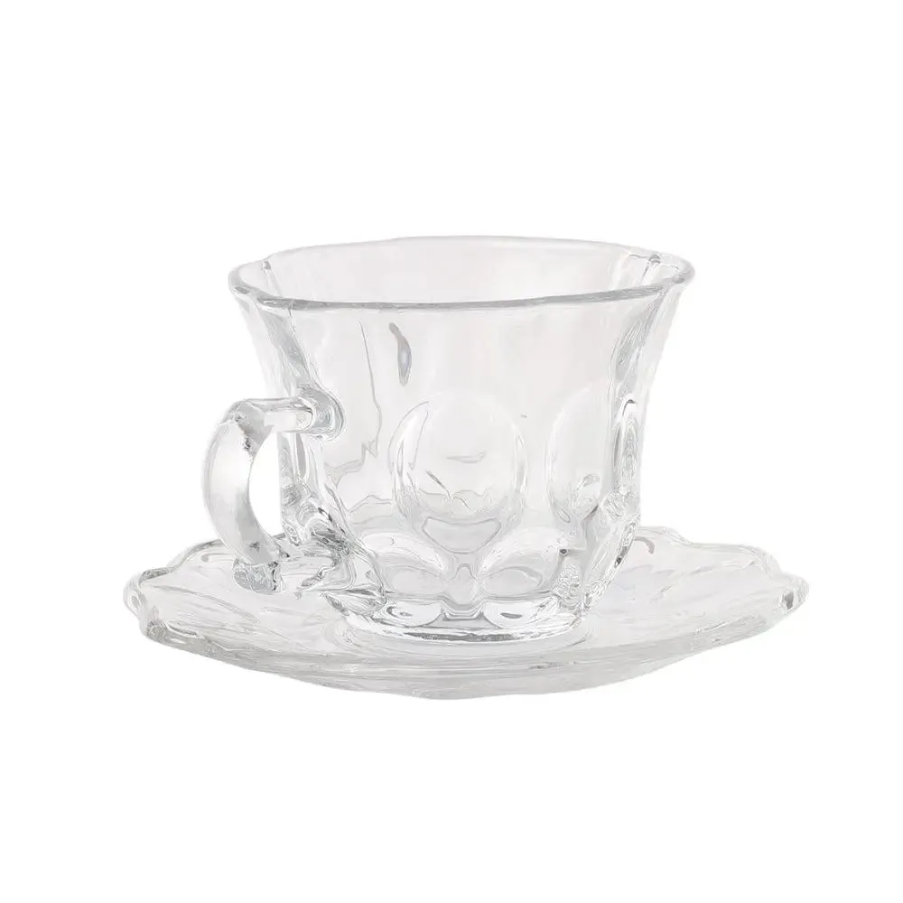 Round Circles Textured Tea Cups With Saucers Set Of 6 (150 ml)