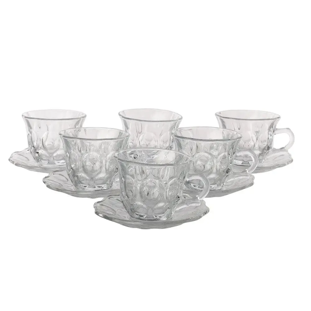Round Circles Textured Tea Cups With Saucers Set Of 6 (150 ml)