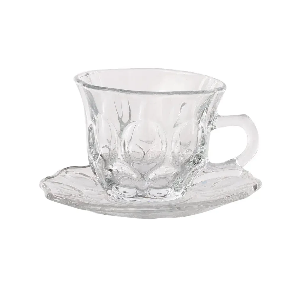 Round Circles Textured Tea Cups With Saucers Set Of 6 (150 ml)