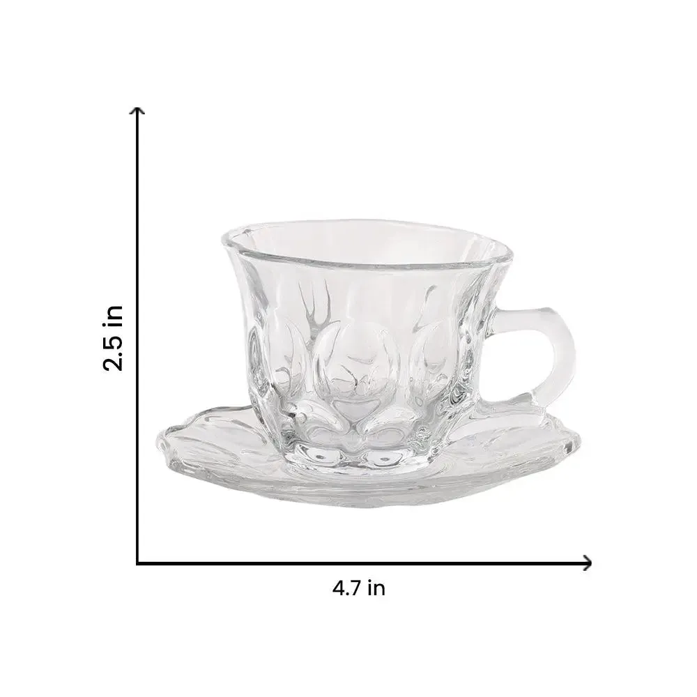 Round Circles Textured Tea Cups With Saucers Set Of 6 (150 ml)