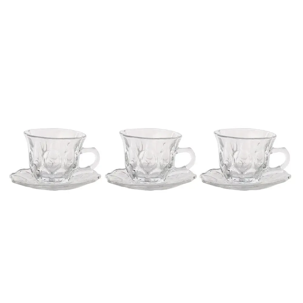 Round Circles Textured Tea Cups With Saucers Set Of 6 (150 ml)