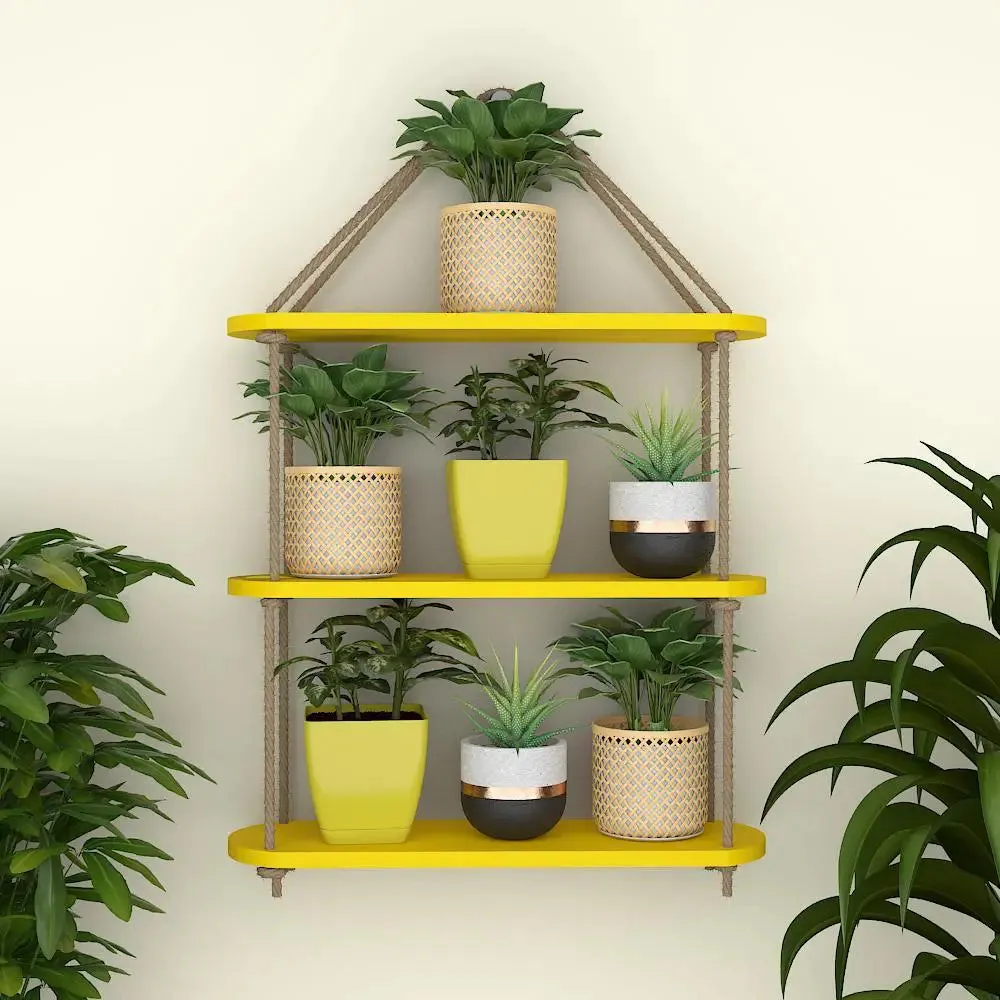 Round Corner Wooden Wall Hanging Shelf Yellow